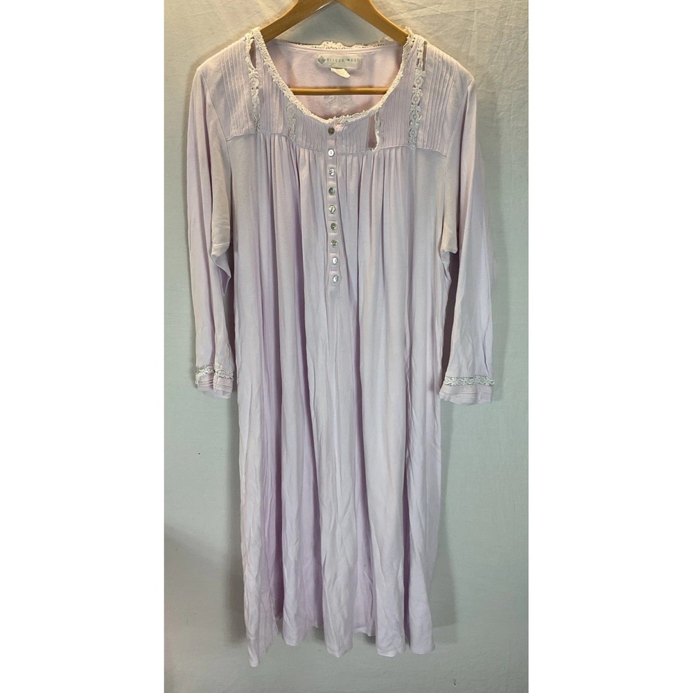 Eileen West Nightgown Womens 1X Cotton Jersey‎ lace long sleeve Cottagecore